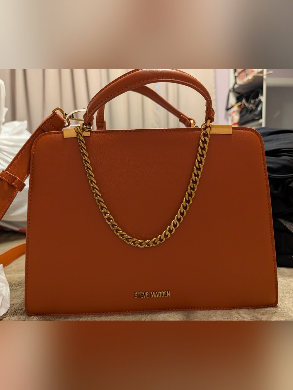 Steve Madden Burnt Orange Structured Tote Bag